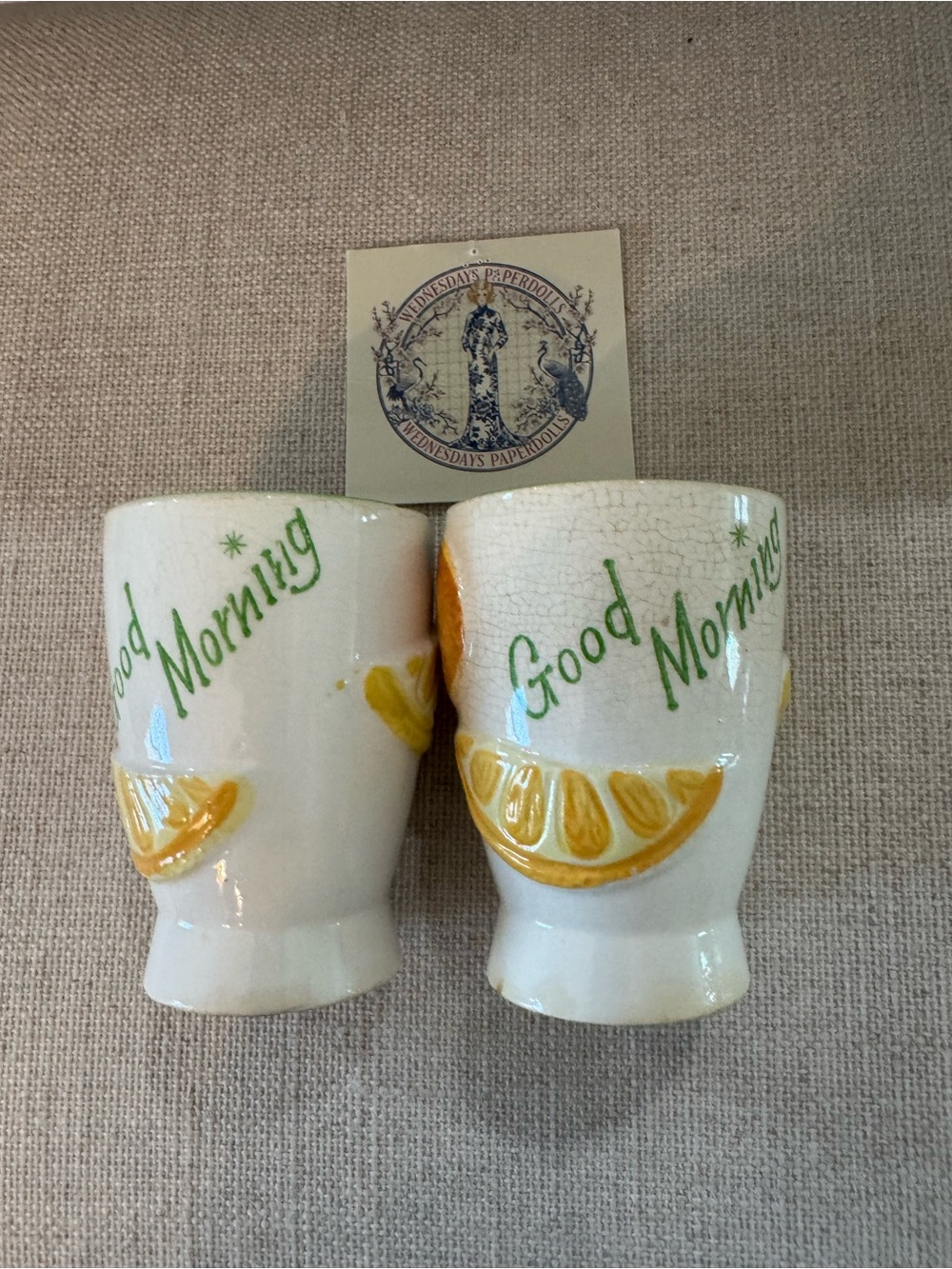 Vintage 1961 Napcoware Lemon Citrus Juice Glasses Pair Good Morning C-5352